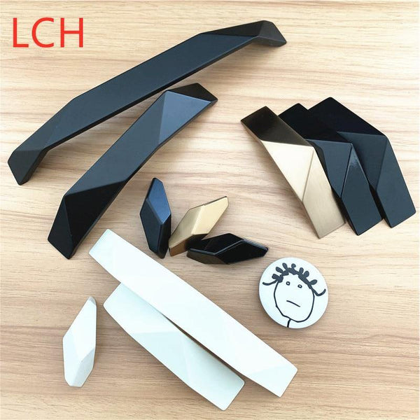 Design Matte Piano Black Solid Zinc Alloy Hole Pitch 32mm 192mm Geometric Design Modern Style Cabinet  Handle Door Pull
