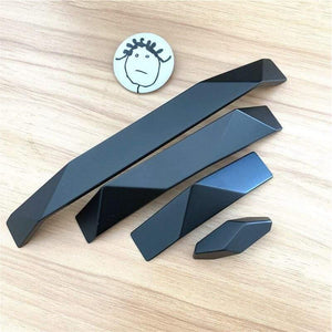 Design Matte Piano Black Solid Zinc Alloy Hole Pitch 32mm 192mm Geometric Design Modern Style Cabinet  Handle Door Pull