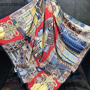 Planet Gates Design Square Silk Scarf Women Foulard Printed Bandana Ladies Shawl Hijab Elegant Headband Ring Scarves Wraps 130*130cm