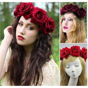 Planet Gates design1 Bride women Rose Flower crown Hairband Wedding Flower Garland Headband Festival flower wreath Elastic Headress Hair Accessories