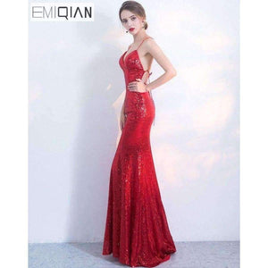 Planet Gates Designer Red Sequin Formal Prom Party Dress Spaghetti Strap Backless Long Evening Dresses robe de soiree