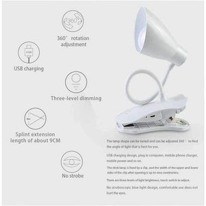 Planet Gates Desktop Lamp Modern Table Lamps Flexible Touch Switch LED Desk Lamp Flashlight USB Rechargeable Clip Night Light Book Reading Study Lamp