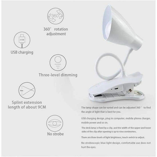 Planet Gates Desktop Lamp Modern Table Lamps Flexible Touch Switch LED Desk Lamp Flashlight USB Rechargeable Clip Night Light Book Reading Study Lamp