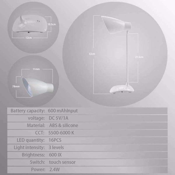 Planet Gates Desktop Lamp Modern Table Lamps Flexible Touch Switch LED Desk Lamp Flashlight USB Rechargeable Clip Night Light Book Reading Study Lamp