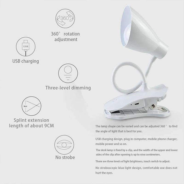 Planet Gates Desktop Lamp Modern Table Lamps Flexible Touch Switch LED Desk Lamp Flashlight USB Rechargeable Clip Night Light Book Reading Study Lamp