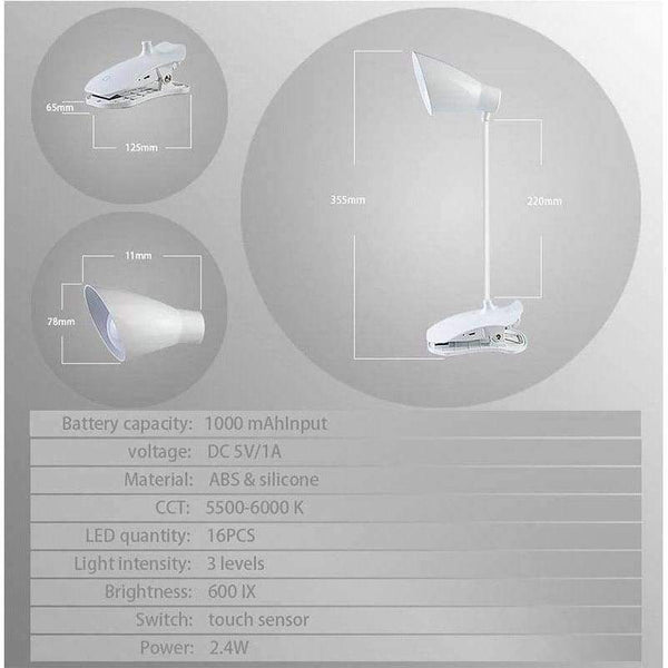 Planet Gates Desktop Lamp Modern Table Lamps Flexible Touch Switch LED Desk Lamp Flashlight USB Rechargeable Clip Night Light Book Reading Study Lamp
