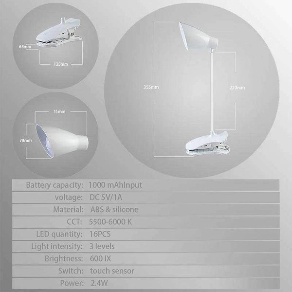 Planet Gates Desktop Lamp Modern Table Lamps Flexible Touch Switch LED Desk Lamp Flashlight USB Rechargeable Clip Night Light Book Reading Study Lamp