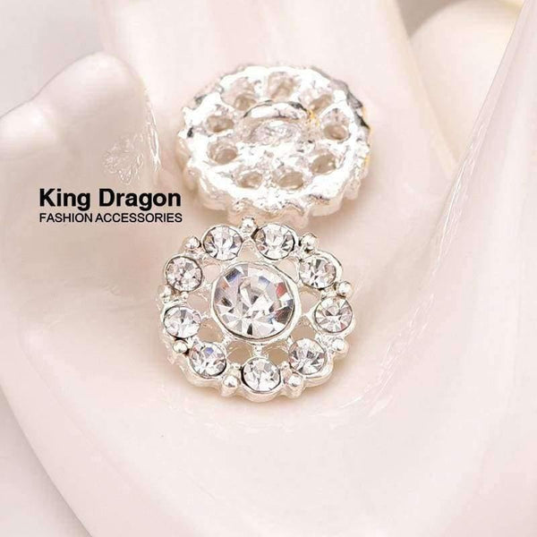 Planet Gates Diamante Button Crystal Rhinestone Button Sew On Flower Center 15MM 20pcs/lot Shank Back Silver Color KD94
