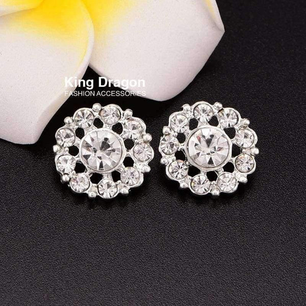 Planet Gates Diamante Button Crystal Rhinestone Button Sew On Flower Center 15MM 20pcs/lot Shank Back Silver Color KD94