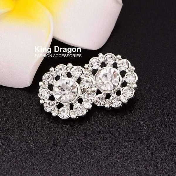 Planet Gates Diamante Button Crystal Rhinestone Button Sew On Flower Center 15MM 20pcs/lot Shank Back Silver Color KD94