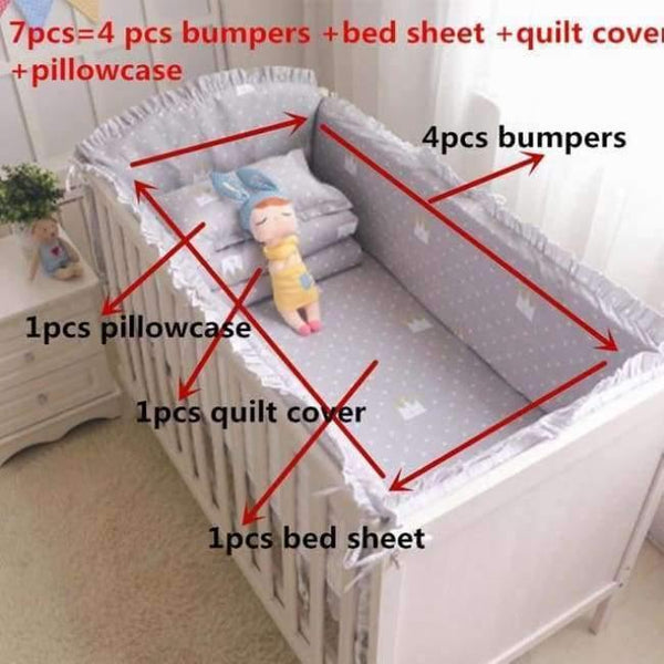 Planet Gates didiaohuihuangguan 7Pcs Hot ! Baby Bedding Set 100% Cotton Crib Bedding Set Baby Cot Protector Safe Bumpers Bed Sheet Quilt Cover Pillowcase