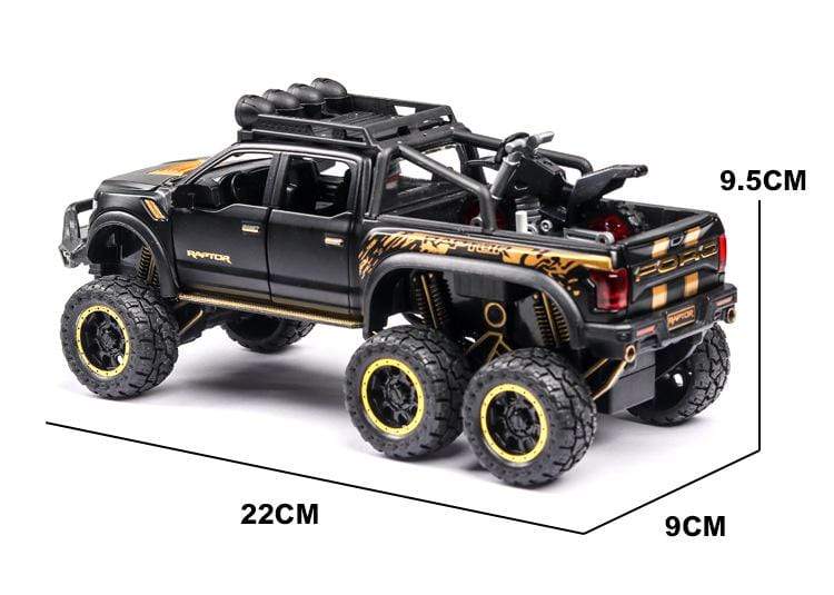 Planet Gates Diecast 1:24 Alloy Car Model Ford F150 Beast Raptor Off-Road Big Size Wheel Metal Vehicle Pull Back Gifts for Children Boys Toys