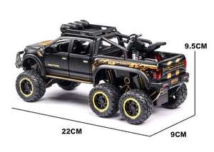 Planet Gates Diecast 1:24 Alloy Car Model Ford F150 Beast Raptor Off-Road Big Size Wheel Metal Vehicle Pull Back Gifts for Children Boys Toys