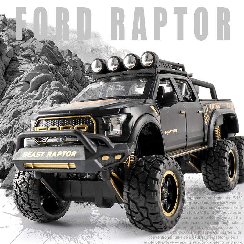 Planet Gates Diecast 1:24 Alloy Car Model Ford F150 Beast Raptor Off-Road Big Size Wheel Metal Vehicle Pull Back Gifts for Children Boys Toys