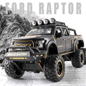 Planet Gates Diecast 1:24 Alloy Car Model Ford F150 Beast Raptor Off-Road Big Size Wheel Metal Vehicle Pull Back Gifts for Children Boys Toys