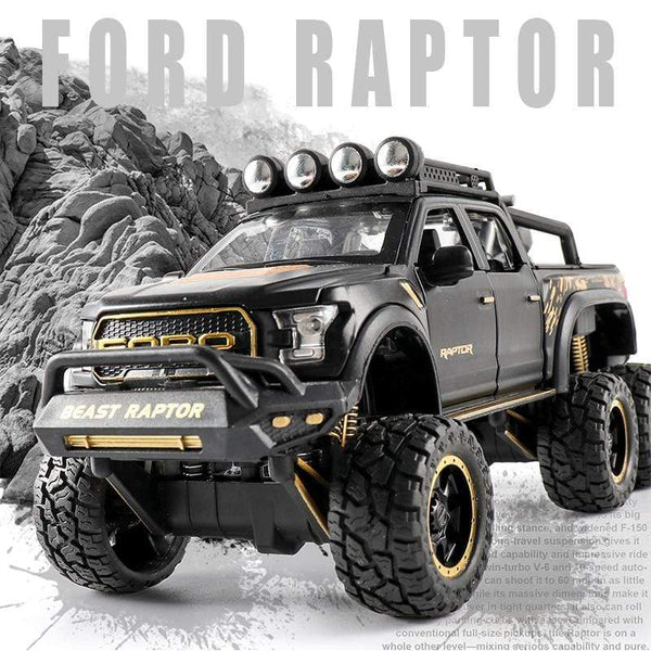 Planet Gates Diecast 1:24 Alloy Car Model Ford F150 Beast Raptor Off-Road Big Size Wheel Metal Vehicle Pull Back Gifts for Children Boys Toys