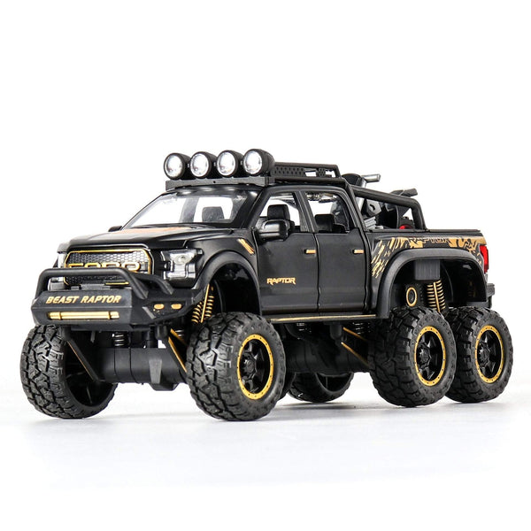 Planet Gates Diecast 1:24 Alloy Car Model Ford F150 Beast Raptor Off-Road Big Size Wheel Metal Vehicle Pull Back Gifts for Children Boys Toys