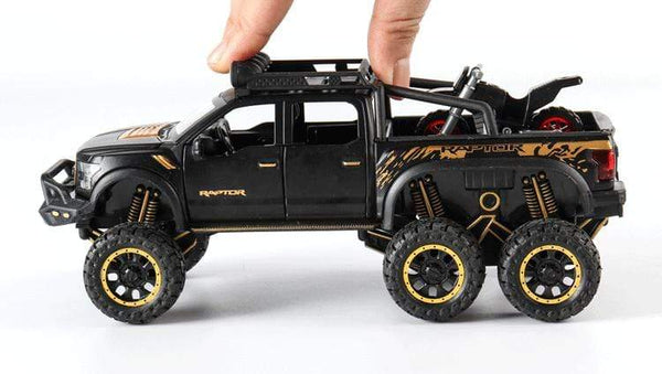 Planet Gates Diecast 1:24 Alloy Car Model Ford F150 Beast Raptor Off-Road Big Size Wheel Metal Vehicle Pull Back Gifts for Children Boys Toys