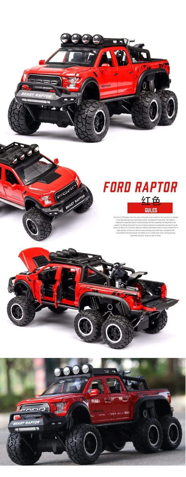Planet Gates Diecast 1:24 Alloy Car Model Ford F150 Beast Raptor Off-Road Big Size Wheel Metal Vehicle Pull Back Gifts for Children Boys Toys