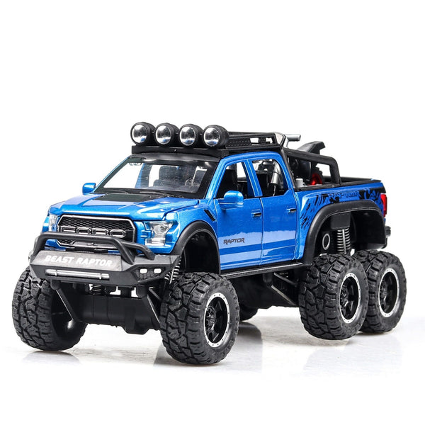Planet Gates Diecast 1:24 Alloy Car Model Ford F150 Beast Raptor Off-Road Big Size Wheel Metal Vehicle Pull Back Gifts for Children Boys Toys