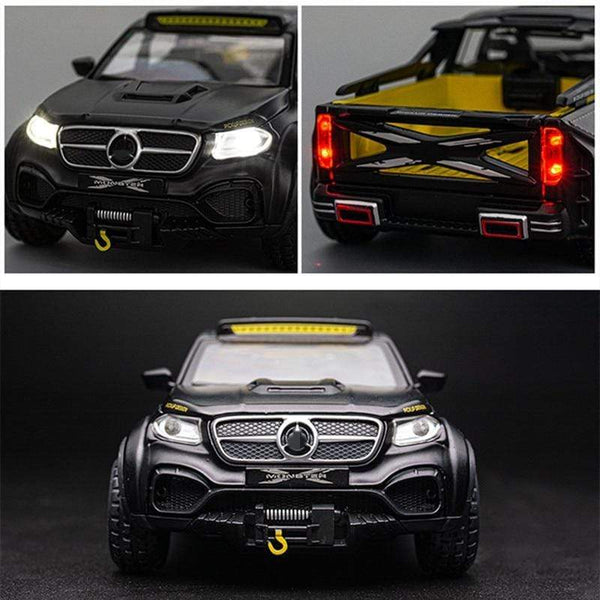 Planet Gates Diecast 1:28 Big Almost Real Car Model pick-up truck sound flashing machinery pull back wheels metal Alloy toy car for kids gift