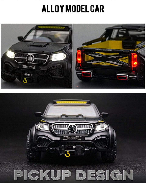 Planet Gates Diecast 1:28 Big Almost Real Car Model pick-up truck sound flashing machinery pull back wheels metal Alloy toy car for kids gift