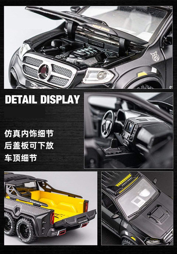 Planet Gates Diecast 1:28 Big Almost Real Car Model pick-up truck sound flashing machinery pull back wheels metal Alloy toy car for kids gift