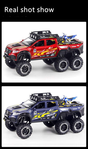 Planet Gates Diecast 1:28 Big Almost Real Car Model pick-up truck sound flashing machinery pull back wheels metal Alloy toy car for kids gift