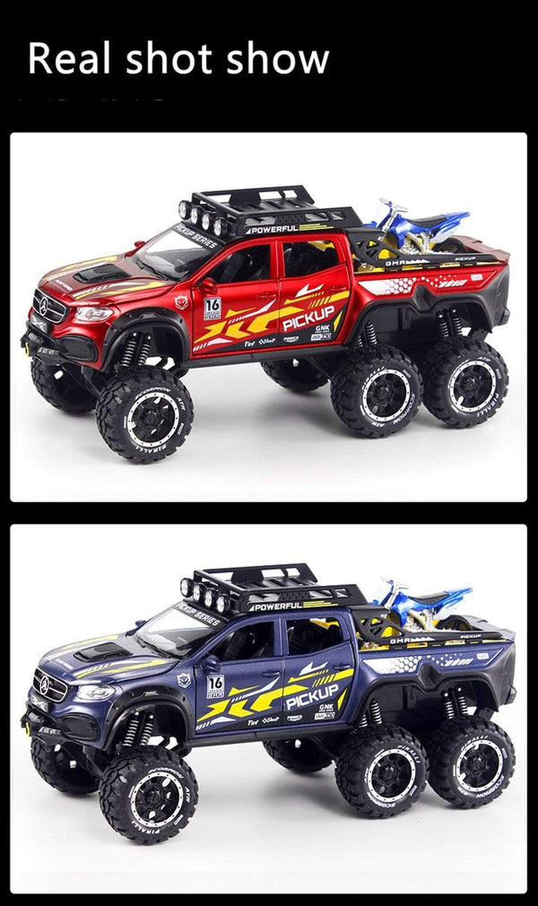 Planet Gates Diecast 1:28 Big Almost Real Car Model pick-up truck sound flashing machinery pull back wheels metal Alloy toy car for kids gift