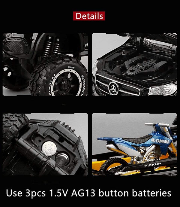 Planet Gates Diecast 1:28 Big Almost Real Car Model pick-up truck sound flashing machinery pull back wheels metal Alloy toy car for kids gift