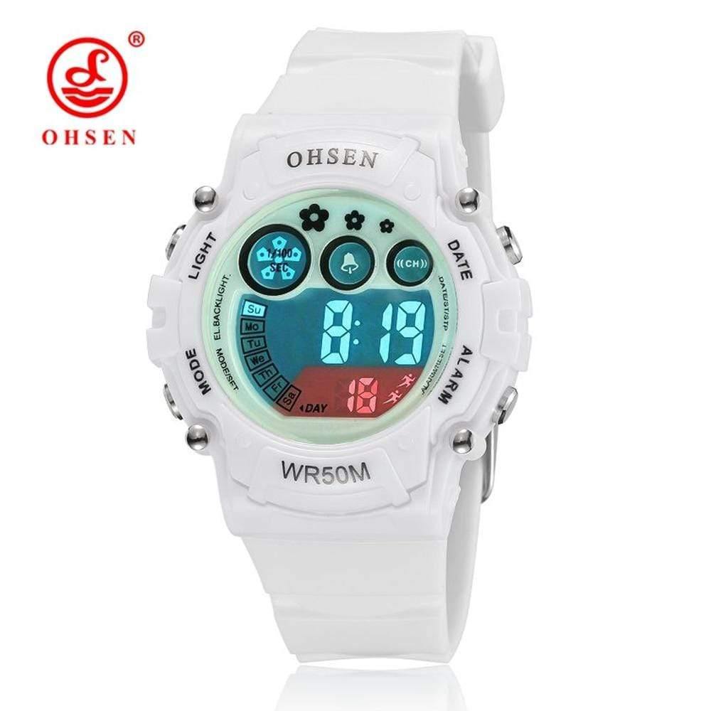 Planet Gates Digital LCD kids girls Fashion Wristwatch White Silicone strap 50M Waterproof Child Boys Watches Alarm hand clocks
