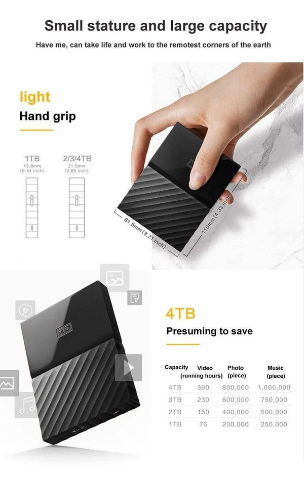Digital My Passport HDD 1TB 2TB 4TB USB 3.0 Portable External Hard Drive Disk with HDD Cable Windows Mac