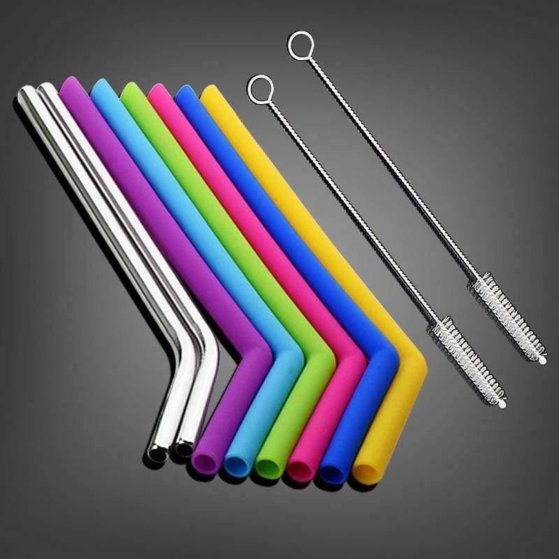 Planet Gates Dining Bar Barware Accessories Stainless Steel candy Color Silicone Juice Drink Straw with brush 11pcs/set