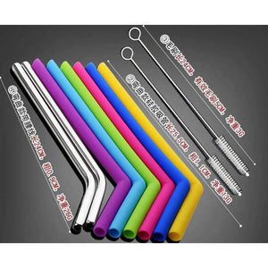 Planet Gates Dining Bar Barware Accessories Stainless Steel candy Color Silicone Juice Drink Straw with brush 11pcs/set
