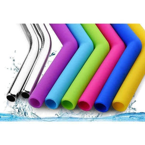 Planet Gates Dining Bar Barware Accessories Stainless Steel candy Color Silicone Juice Drink Straw with brush 11pcs/set