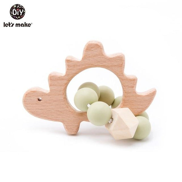 Planet Gates Dinosaur Let's Make 1PC Wooden Teether Hedgehog Crochet Beads Wood Crafts Ring Engraved Bead Baby Teether Wooden Toys For Baby Rattle
