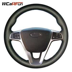 Planet Gates DIY Black Leather Hand-stitched Car Steering Wheel Cover for Lada Vesta 2015 2016 2017