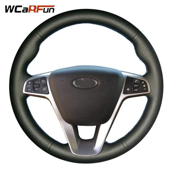 Planet Gates DIY Black Leather Hand-stitched Car Steering Wheel Cover for Lada Vesta 2015 2016 2017