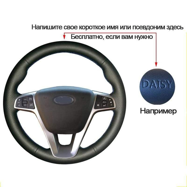 Planet Gates DIY Black Leather Hand-stitched Car Steering Wheel Cover for Lada Vesta 2015 2016 2017