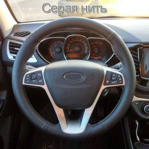 Planet Gates DIY Black Leather Hand-stitched Car Steering Wheel Cover for Lada Vesta 2015 2016 2017