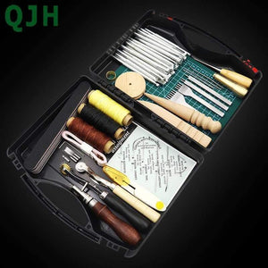 Planet Gates DIY Professional Leather Craft Tools Kit Hand Sewing Stitching Punch Carving Work Saddle Groover Set Accessories DIY Tool Box