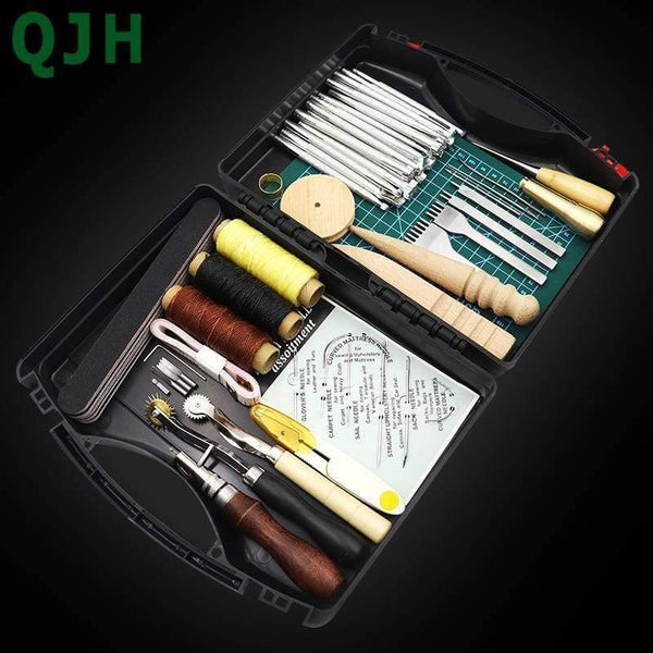 Planet Gates DIY Professional Leather Craft Tools Kit Hand Sewing Stitching Punch Carving Work Saddle Groover Set Accessories DIY Tool Box