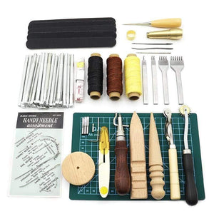 Planet Gates DIY Professional Leather Craft Tools Kit Hand Sewing Stitching Punch Carving Work Saddle Groover Set Accessories DIY Tool Box