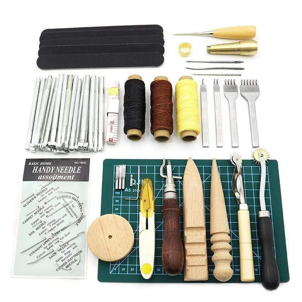 Planet Gates DIY Professional Leather Craft Tools Kit Hand Sewing Stitching Punch Carving Work Saddle Groover Set Accessories DIY Tool Box