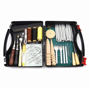 Planet Gates DIY Professional Leather Craft Tools Kit Hand Sewing Stitching Punch Carving Work Saddle Groover Set Accessories DIY Tool Box