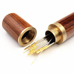 Planet Gates DIY Sewing Needles Holder Storage Tube Wooden Box Hand Sewing Needles Case Leather Knitting Embroidery Mending Needles Container (Random)