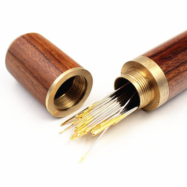 Planet Gates DIY Sewing Needles Holder Storage Tube Wooden Box Hand Sewing Needles Case Leather Knitting Embroidery Mending Needles Container (Random)