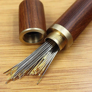 Planet Gates DIY Sewing Needles Holder Storage Tube Wooden Box Hand Sewing Needles Case Leather Knitting Embroidery Mending Needles Container (Random)