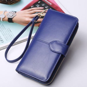 Planet Gates Dk Blue Women Wallet High Quality Wristlet Clutch Wallet Female Card Holder Leather Ladies Long Purses