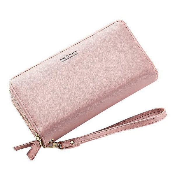 Planet Gates Dk Pink Double Zipper Wristband Long Clutch Wallets For Women Large Capacity Card Holder Purse Phone Pocket Wallet Female